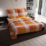 2 Teilige Et�rea Baumwolle Bettw�sche Bettbezug Terra Orange Kariert Bettbezug 135x200 cm, Kissenbezug 80x80cm