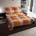 3 Teilige Et�rea Baumwolle Bettw�sche Bettbezug Orange Terra Karo Kariert 200x200 cm, 2 x Kissenbezug 80x80cm