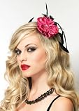 Blossom fascinator hair clip with feather accent O/S HOT PINK
