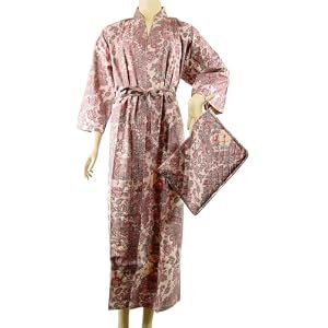 Dark Reds Burgundy Paisley Floral French Designer Luxury Kimono Robe with Travel Pouch