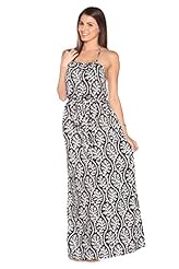 Rayon General Print Halter Spaghetti Strap Slit Maxi Dress 