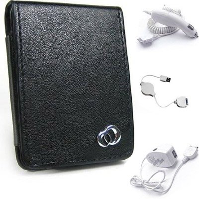 (4 in 1 Ipod nano with video Kit) Apple Ipod Nano with Video Carrying Case Fits Apple 8 Gb Ipod Nano with Video, Apple 4 Gb Ipod Nano with Video and Other Ipod Nano Video + Car Charger + Travel Charger for ipod nano video + Retractable USB 2.0 Data Sync Cable for Apple ipod nano with video (Melrose Black)