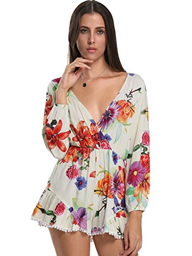 Choies Women's Floral Print Long Sleeves Romper Playsuit L Multi