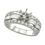 14K White Gold 7/8 ct. Round and Baguette Cut Diamond Semi Mount Engagement Ring
