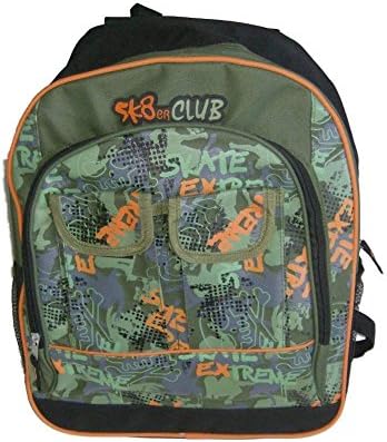 SK8er Club Skater Backpack Sport School Travel Green & Orange Back Pack