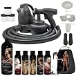 Complete Turbo Tan Deluxe (Model T75) Professional Sunless HVLP Turbine Spray Tanning System with 1 Pint of Belloccio "Opulence" Sunless Rapid Tanning Solution with DARK Bronzer, Belloccio 5 Solution Variety Pack (4 oz Bottles), Spray Tanning Tent Booth, and Full Tanning Accessories Kit