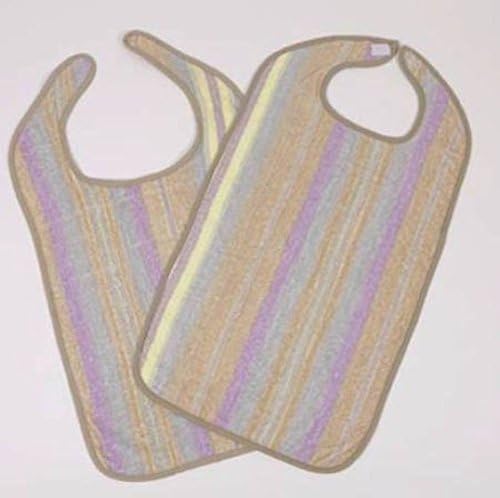 Hospitex Terry Cloth Reusable Bibs, Mocha Striped w/Velcro® Closure - 1/Case of 12 - Model: 46094-161