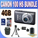 Canon PowerShot ELPH 100 HS 12.1 MP Digital Camera (Grey) W/4GB SDHC Memory + USB Card Reader + Shock Proof Case w/Strap + Mini Tripod + Accessory Saver Bundle!
