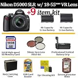 Nikon D5000 12.3 MP DX Digital SLR Camera with 18-55mm f/3.5-5.6G VR Lens With Supreme Edition Accessory Kit Includes 16GB Memory Card + 2 Batteries + Vertical Battery Grip + Pro Hard Case & Much More