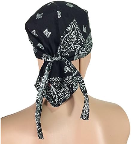 OWM Bandana Cap Cotton Paisley Headwraps (Black)
