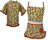 MaxOut UPF 50+, UV Protective Girl's 3 PC Outfit: Short Sleeve Allover Print Rashguard (Swim Shirt) and Bikini and Built-in Skirt