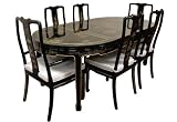 Hand Painted on Black Lacquer Dining Table W/ 6 Chairs- 20