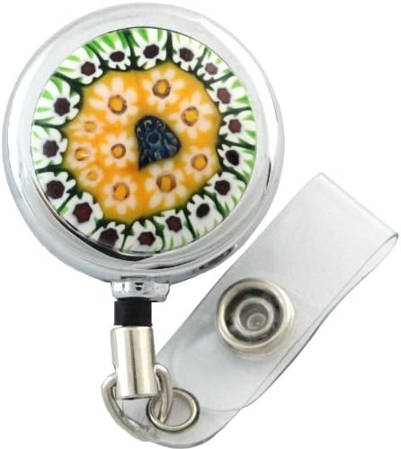 Badge Reel with Millefiori Glass on Metal Retractable Reel