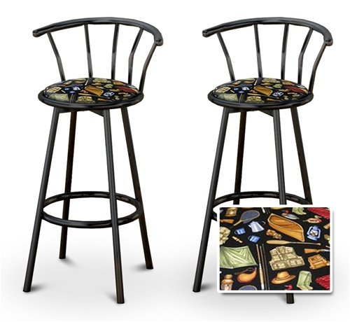 2 Camping Equipment Specialty / Custom Black Barstools with Backrest Set