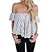 Sunward(TM) Women Off Shoulder Stripe Casual Blouse (Medium, White)