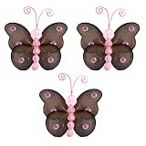 3 Brown Pink Mini Wire Bead Butterfly nylon hanging ceiling wall baby nursery room wedding decor by Bugs-n-Blooms
