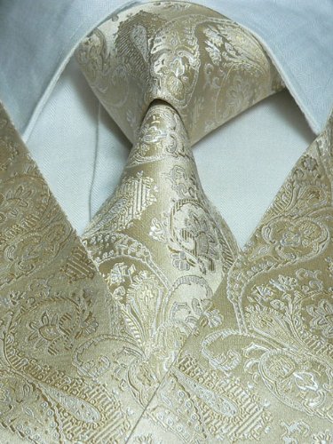 TheDapperTie Silk Vest Set:Beige Paisley 403VS (Size: M)