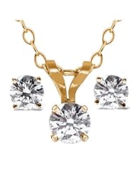 14K Yellow Gold 0.80 Ct Diamond Pendant and Earring Set With 18" Chain