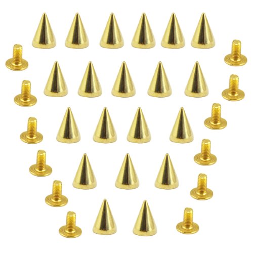 AutoM DIY 100pcs 9.5mm Gold Metal Bullet Spike Studs Rivet Punk Bag Belt Leathercraft