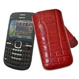 Suncase - Funda de cuero para Nokia C3-00, color rojo con relieve