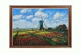 51kZtLuHH%2BL. SL160  Art Reproduction Oil Painting   Monet Paintings: Tulip Field with the Rijnsburg Windmill with Verona Cafe   Coffee Brown Patina Finish   28 X 40   Hand Painted Framed Canvas Art