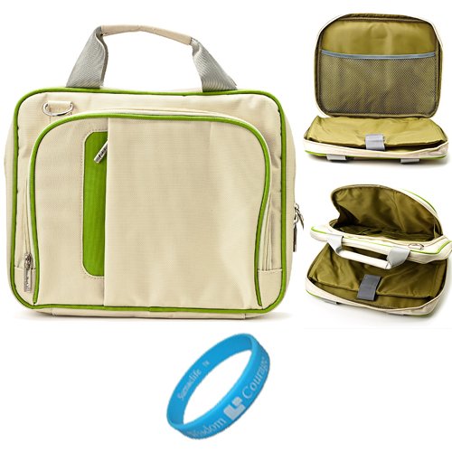 Green Durable Pinn Messenger Carrying Bag with Removable Shoulder Strap for Motorola XOOM 2 Android 3.0 Honeycomb 10.1-inch Tablet + SumacLife Wisdom Courage Wristband