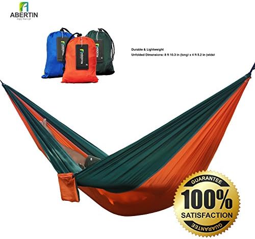 Abertin® Lightweight Portable Parachute Hammocks Nylon Travel Hiking Camping Hammock for Backpacking Straps &amp; Steel Carabiners Included (Orange &amp; Blackish Green)