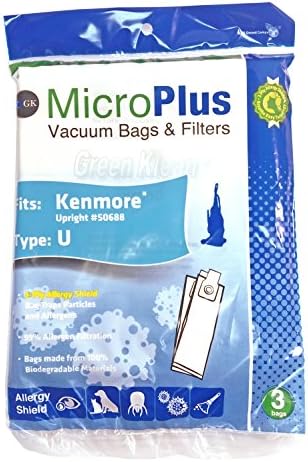 Green Klean MicroPlus Vacuum Bags - Kenmore Type U - w/ Allergy Shield and 100% Biodegradable Materials