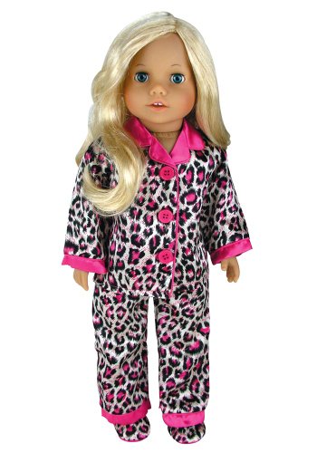 18 Inch Doll Clothes Pajama Set & Doll Slippers, 3 Pc. Set Fits 18