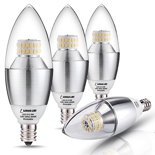 LOHAS LED Candelabra Bulbs, 60 Watt Equivalent Light Bulbs, 6-Watt Dimmable Daylight White 5000K LED Chandelier Bulb, E12 Candelabra Base LED Light Bulbs for home Lighting(Pack of 4)