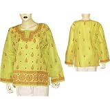 Womens Cotton Long Sleeve Top Shirt Blouse Chikan Embroidery Size XXL (ctop427)
