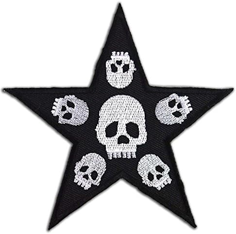 Skull on Black Star Biker Ghost Embroidered Iron on Patch