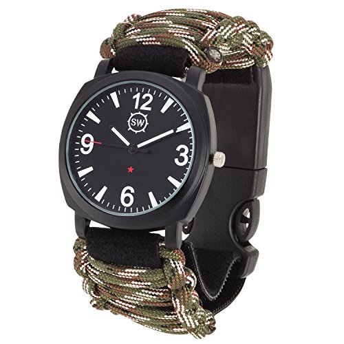 SharpSurvival Paracord Survival Gear with Fire Starter, Whistle and Compass, Camo