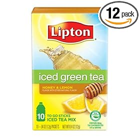 Lipton Green Tea To Go, Honey & Lemon, 10-Count Boxes (Pack of 12)