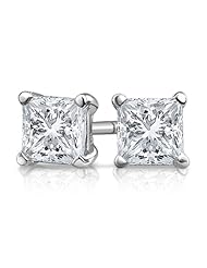 Princess Cut Solitaire Stud Diamond Earrings 1/2 Carat (ctw) in 14K White Gold