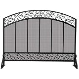 Uniflame 44 Inch Black Wrought Iron Single Panel Fireplace Screen With Hammered Copper Top Trim Uniflame 44 Inch Black Wrought Iron Single Panel Fireplace Screen With Hammered Copper Top Trim