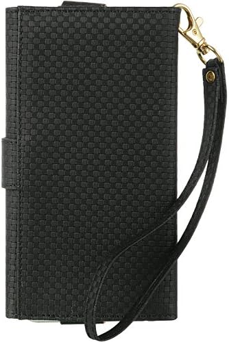 TDG Universal Leather Smartphone Wallet Combination Pouch Case Quilted Weaving Texture For phones up to 5 inches such as iPhone and Samsung Galaxy S series (Black)