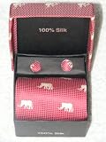 Men's Silk Necktie (Gift Set) Ruby Diamond with medium Ivory Elephant pattern
