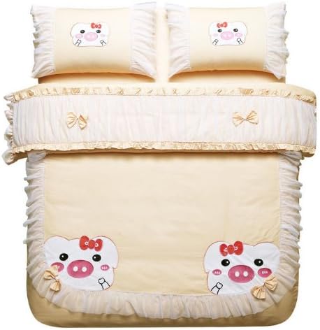 DIAIDI Home Textile,Unique Cute Cartoon Bedding Set,Discount Designer Bedding Sets,Princess Ruffle Bedding Set,Grey Blue Red Pink Bedding,4pcs,twin/queen (Queen, 4)