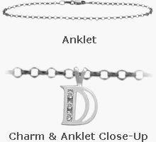 Diamond Initial D White Gold 10 Charm Anklet