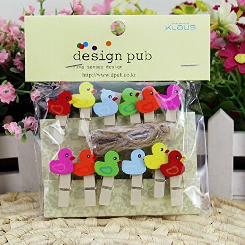 Aomoza 12pcs One Pack Mini Duck Shape Colorful Natural Wooden Photo Paper Peg Pin Clothespin Craft Clips Memo Clips