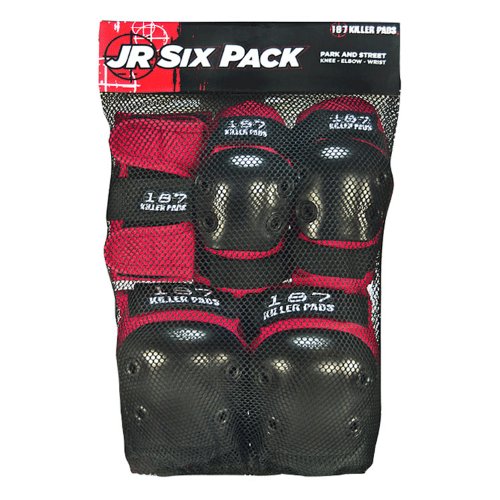 187 Killer Red Junior Tri-Pack Pads - Includes Knee, Elbow, and Wrist Pads - Made by 187 Killer Pads for Kids Roller Derby Skaters, Roller & Inline Skating, and Skateboarders