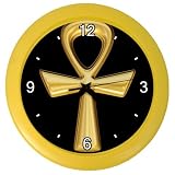 Color Wall Clock of Egyptian Gold Ankh with Black Background