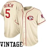 MLB Majestic Johnny Bench Cincinnati Reds Cooperstown Collection Traditional Jersey - Cream (Large)