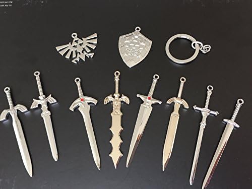 The Legend of Zelda Sky Sword + Blade Sword Shield logo metal necklace sets 11PCS