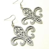 Silvertone Fleur-de-lis Earrings Fashion Jewelry