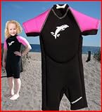 Childrens shortie wetsuit. Size 3 (6-7Yr) PINK 2mm neoprene