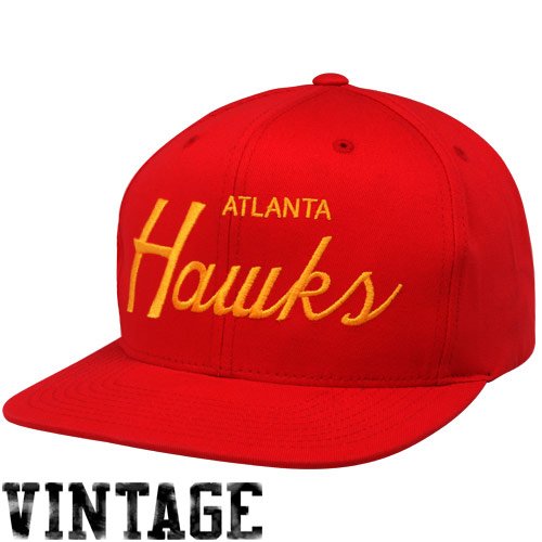 Mitchell & Ness Atlanta Hawks Red Solid Script Snapback Adjustable Hat