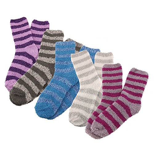 Super Soft Warm Microfiber Fuzzy Stripe/Polka Dots Socks - 4 Pairs - Value Pack