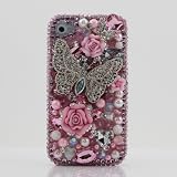 3D Swarovski Crystal Pink Butterfly Bling Case Cover for iphone 4 4S AT&T Verizon & Sprint